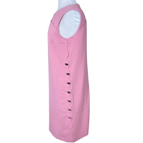 Escada Dascalopa Scalloped Pink Wool Sleeveless Lined Midi Dress 38 or US 8 - Picture 4 of 11